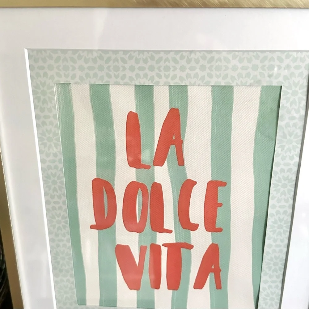 La Dolce Vita Italian Mint Stripe Canvas Print Wall Art Poster Framed Italian